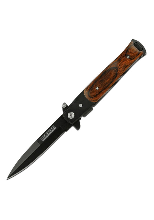 Tac-Force Spring Assisted Stiletto Pocket Knife Wooden Handle Black TF-428WB