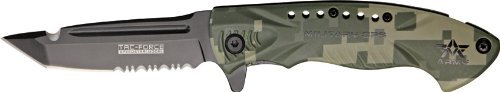 Tac Force Knives 685DAR Army - Part Serrated Linerlock A/O Knife with Grooved OD Green Digital Camo Aluminum Handles