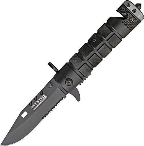 TAC Force TF-636 Series Assisted Opening Folding Knife, Black Half-Serrated Blade, 4-1/2-Inch Closed