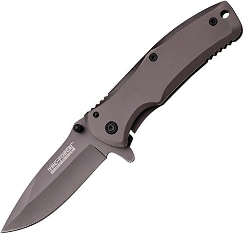 TAC Force TF-848 Spring Assist Folding Knife, Grey Titanium Straight Edge Blade, Grey Handle, 3.5-Inch Closed