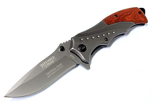 8" Defender Extreme Grey Folding Spring Assisted Knife with Belt Clip