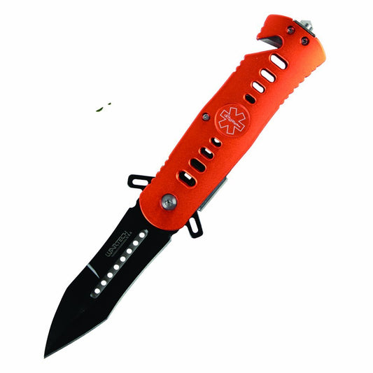 Ace Martial Arts EMS Drop Point-Tanto Assisted Rescue Knife (Orange)