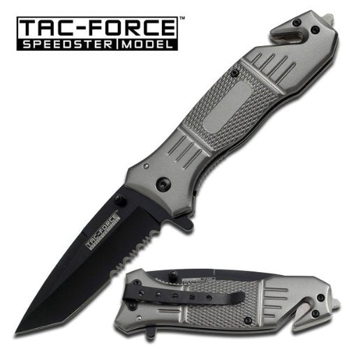 TAC-FORCE Spring Assisted GREY TANTO Belt Cutter Glass Breaker Rescue Knife NEW