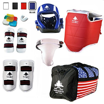 Pine Tree Complete Vinyl Martial Arts Sparring Gear Set with Bag, Shin, & Groin, Large Blue Headgear, Medium Other Gears Male