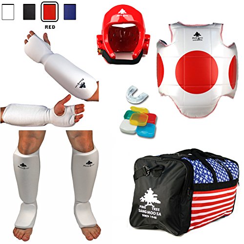Pine Tree Complete Cloth Martial Arts Sparring Gear Set with Bag, Medium White Headgear, Small Other Gears