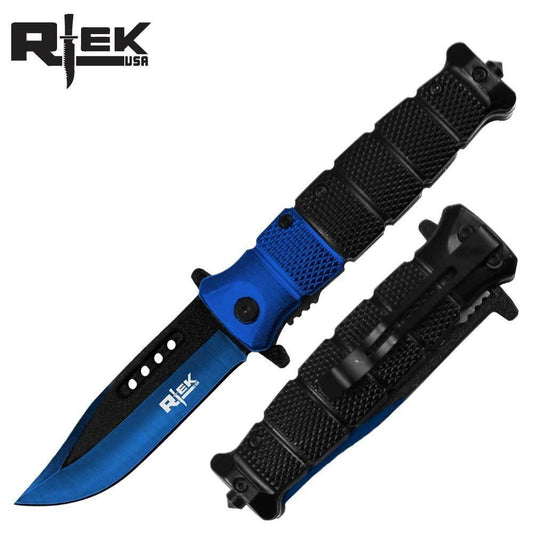 4.5" Closed Rtek Tactical Glass Break Spring Assisted Easy Open Stainless Steel Pocket Folding Camping Knife 5 Different Color Options Dual Color