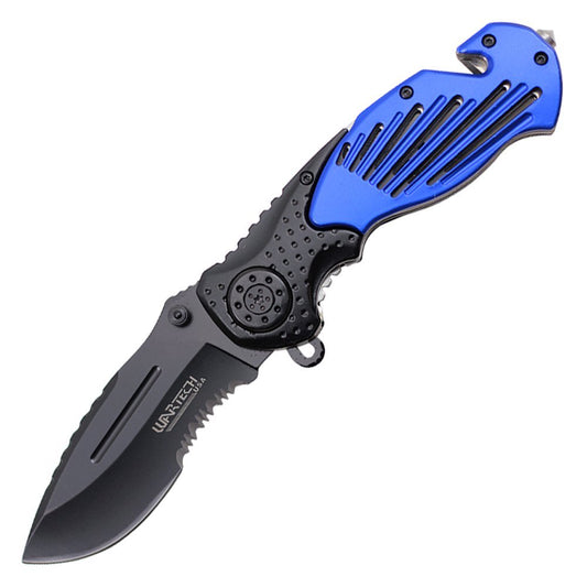 Ace Martial Arts 8.5" Assisted Rescue Knife Half Serrated (Blue)