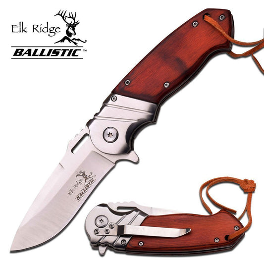 8" ELK RIDGE Wood Gentleman SPRING ASSISTED OPEN Hunting Folding POCKET KNIFE