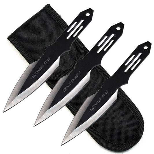 Ace Martial Arts Supply Ninja Stealth Black Throwing Knives with Nylon Case (Set of 3) (Thunder Bolt)