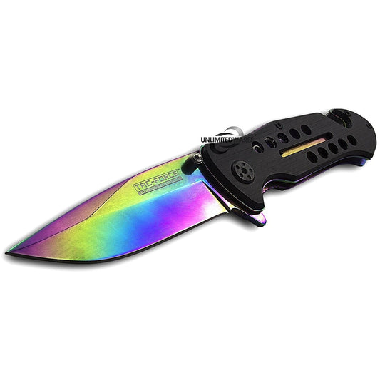 Tac-force Assisted Opening Hunting Camping Outdoor Rescue Folder Rainbow Stainless Steel Blade