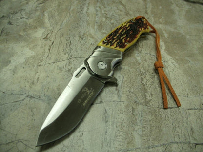 8.5" ELK RIDGE Bone Gentleman SPRING ASSISTED OPEN Hunting Folding POCKET KNIFE