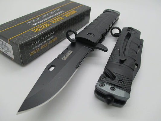 TAC-FORCE Assisted Opening Linerlock Belt Clip Tactical Black A/O Speed Rescue Glass Breaker Knife