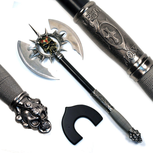 Ace Martial Arts Supply Death's Head Skull Fantasy Battle Axe with Plaque